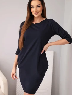 Dámske bavlnené šaty s 3/4 rukávmi a vreckami tmavomodré