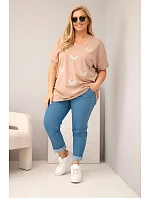 Dámske bavlnené Plus veľkosť blúzka s motýlikmi Camel