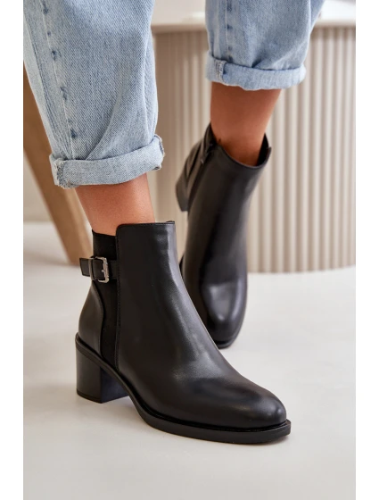 Dámské zimní zateplené boty na podpatku s přezkou Černé model 21667453 - Boto