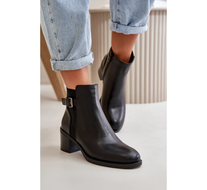 Dámské zimní zateplené boty na podpatku s přezkou Černé model 21667453 - Boto