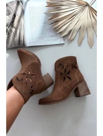 Botki Damskie Ażurowe Z Naturalnego Zamszu Na Słupku Zazoo 3690 Brązowe