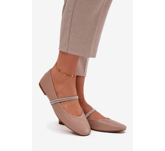 Dámské baleríny s lesklými pásky tmavě béžové Ilirene