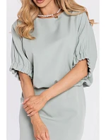 M904 Blúzkové šaty s rozparkom vzadu - mentolové