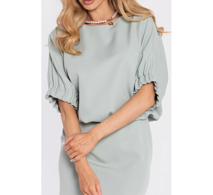 M904 Blúzkové šaty s rozparkom vzadu - mentolové