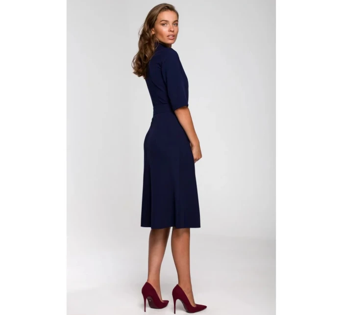 Dámske šaty s opaskom S231 tmavomodré - Stylove