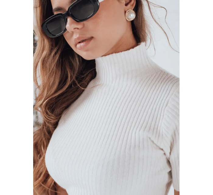 Dámský žebrovaný svetr s krátkým rukávem white Dstreet model 21991050 - FashionStreet