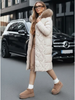 Dámská prošívaná zimní bunda s kožešinou ecru Dstreet model 21994864 - FashionStreet