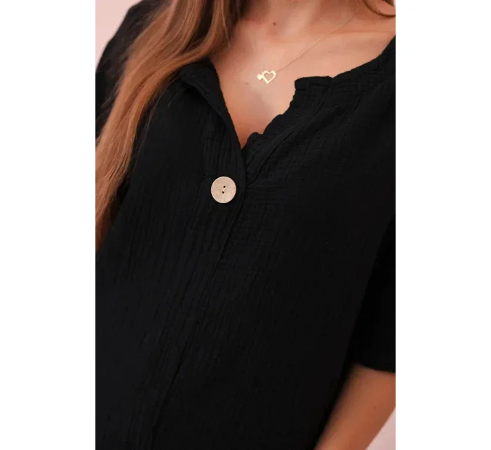 Dámska mušelínová košeľa s gombíkom čierna