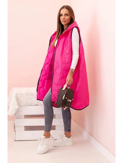 Dámská prošívaná vesta Plus Size s kapucí na zip růžová