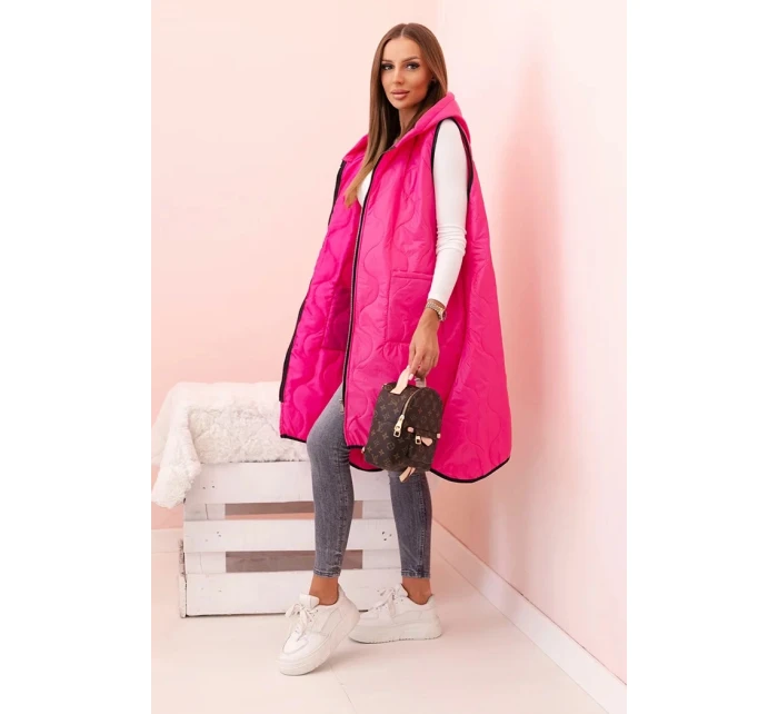 Dámská prošívaná vesta Plus Size s kapucí na zip růžová