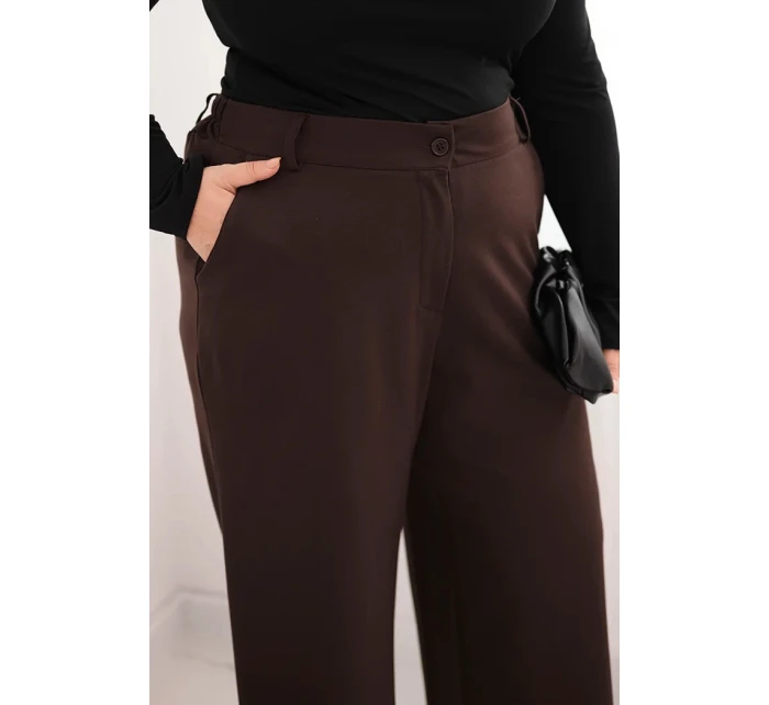 Dámské kalhoty Plus Size s širokou nohavicí a elastickým pasem hnědé Dámské kalhoty Plus Size s širokou nohavicí a elastickým pasem hnědé