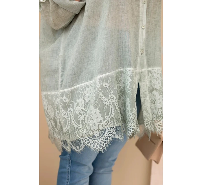 Dámske bavlnené tričko s čipkou Khaki