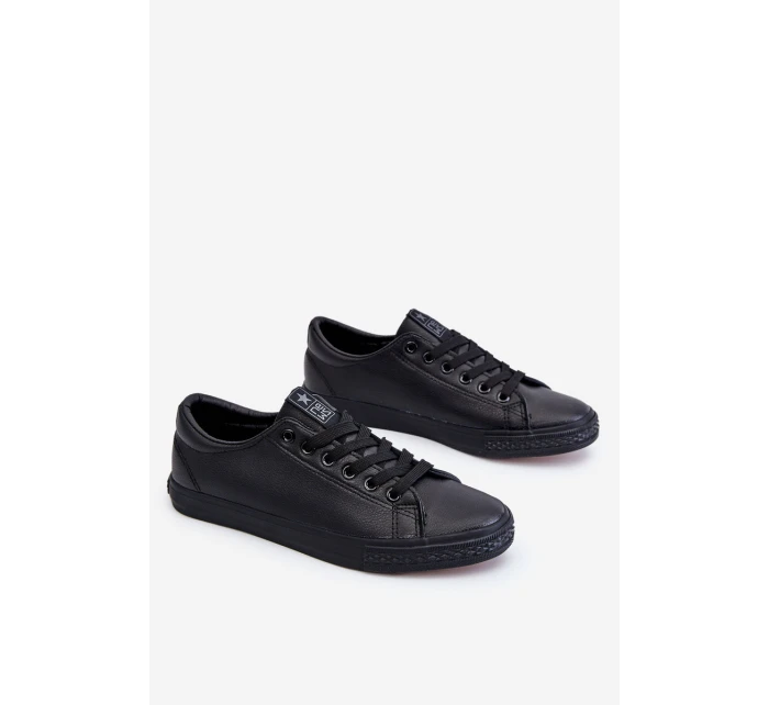 Damskie Skórzane Wiązane Klasyczne Trampki Czarne Misima Damskie Skórzane Wiązane Klasyczne Trampki Czarne Misima