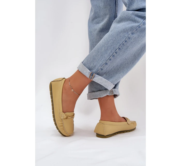 Płaskie Skórzane Mokasyny Z Ozdobą S.Barski LR51-547 Żółte Płaskie Skórzane Mokasyny Z Ozdobą S.Barski LR51-547 Żółte