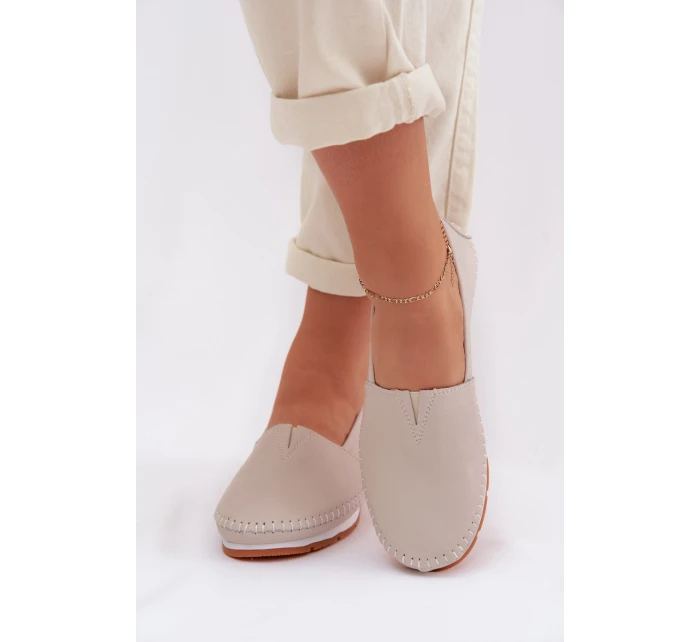 Kožené dámské polobotky S.Barski LR61-7051 Béžové