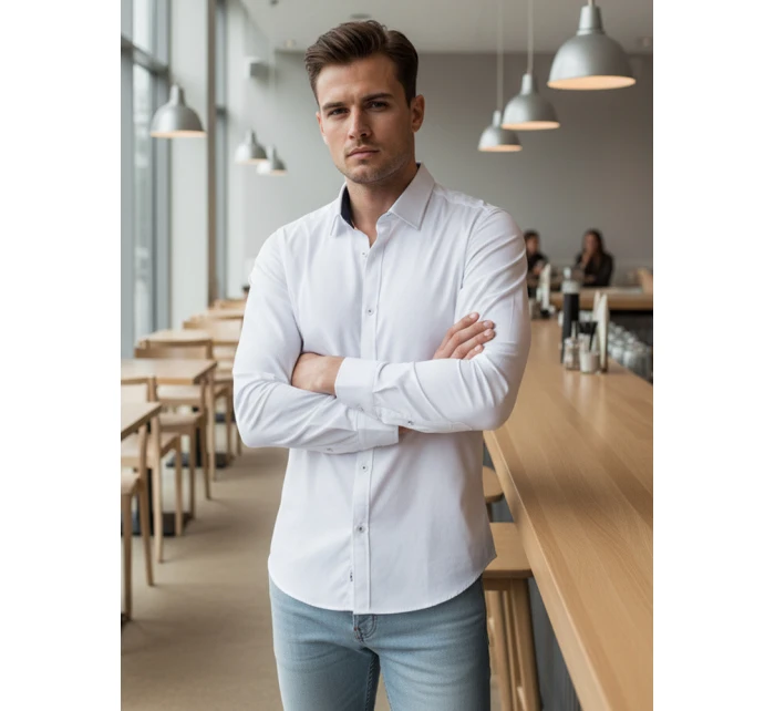 Pánska elegantná hladká biela košeľa SLIM FIT FashionStreet DX2618