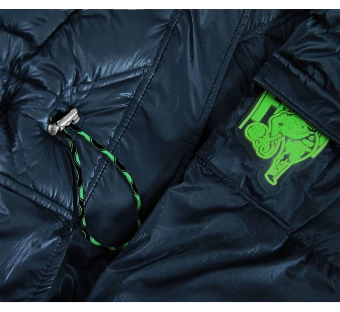 Tmavomodrá lesklá dámska prešívaná zimná bunda (977)