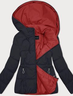 Tmavomodro-červená obojstranná dámska krátka bunda s kapucňou (16M2153-215)