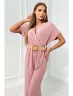 Kombinéza s ozdobným pásom púdrovo ružová