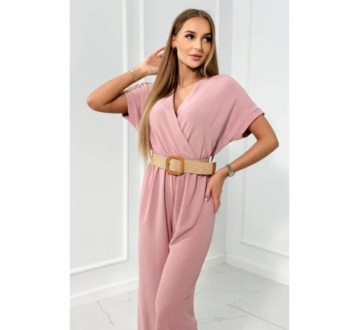 Kombinéza s ozdobným pásom púdrovo ružová