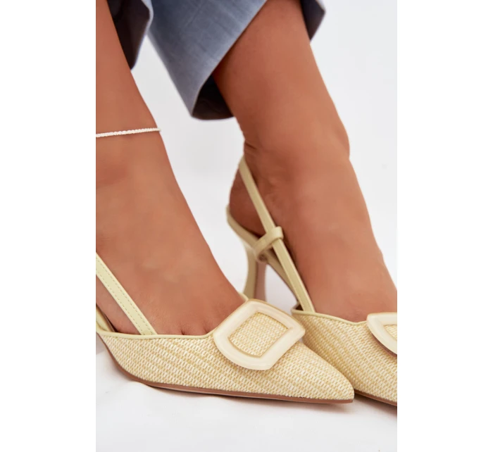 Dámské sandály na podpatku s ozdobným Žluté model 22028004 - Boto