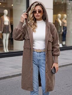Dámsky dlhý kabát z ovčej kože s kapucňou Fango FashionStreet NY0799
