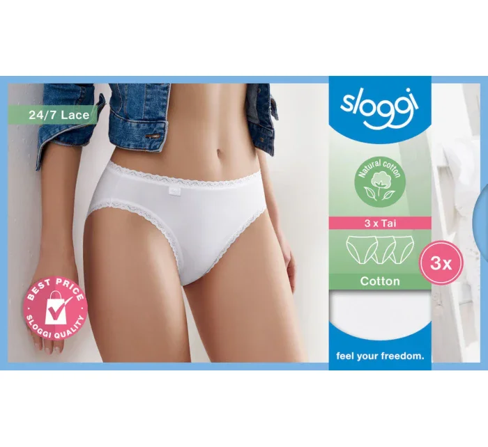 Dámske nohavičky Sloggi 24/7 Cotton Lace Tai C3P biele Dámske nohavičky Sloggi 24/7 Cotton Lace Tai C3P biele
