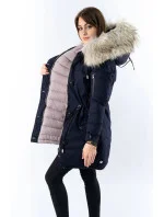 Tmavomodrá a ružová obojstranná dámska zimná bunda s kapucňou (w631) Tmavomodrá a ružová obojstranná dámska zimná bunda s kapucňou (w631)