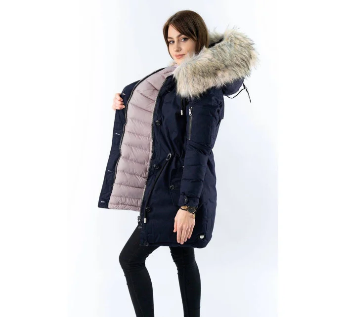 Tmavomodrá a ružová obojstranná dámska zimná bunda s kapucňou (w631) Tmavomodrá a ružová obojstranná dámska zimná bunda s kapucňou (w631)