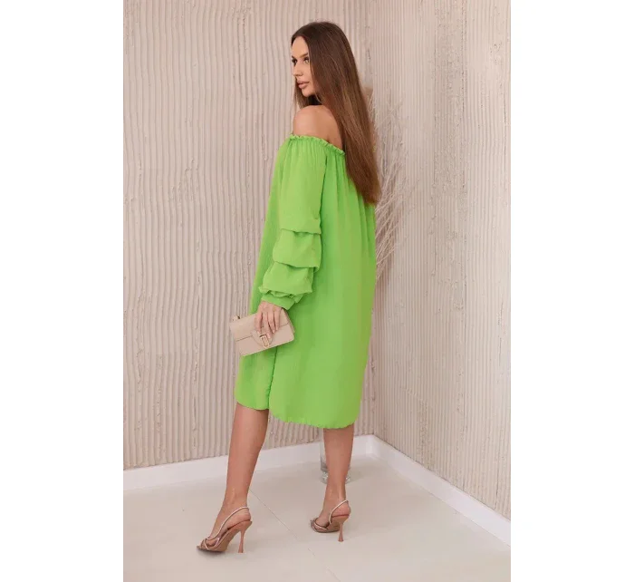 Španielske šaty s ozdobnými rukávmi svetlozelenej farby
