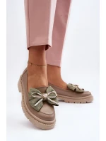 Damskie Skórzane Mokasyny Z Kokardą Laura Messi 2787 Beżowe