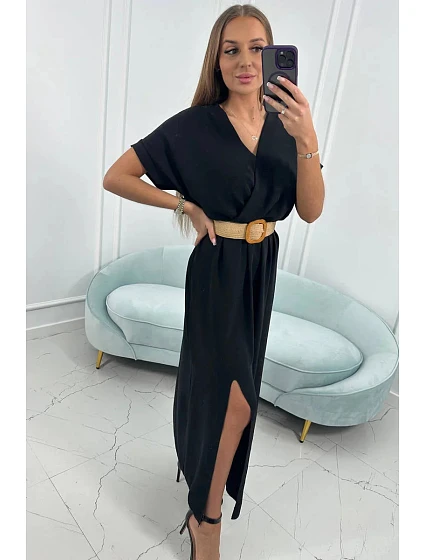 Dlouhé šaty s ozdobným páskem model 22281466 černé - Kesi Dlouhé šaty s ozdobným páskem model 22281466 černé - Kesi