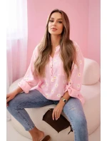 dámská halenka s květinovým vzorem, dlouhými rukávy a knoflíky růžová model 21188653 - K-Fashion