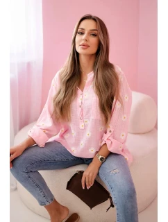 dámská halenka s květinovým vzorem, dlouhými rukávy a knoflíky růžová model 21188653 - K-Fashion