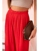 Dámske široké viskózové nohavice s elastickým pásom červené Dámske široké viskózové nohavice s elastickým pásom červené