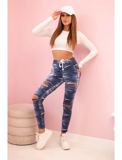 Dámske bavlnené legíny s džínsovou rips modrá