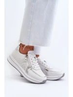 Damskie Skórzane Sneakersy Na Platformie Białe Ligustra