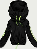 Krátka čierna dámska bavlnená tepláková mikina (26031)