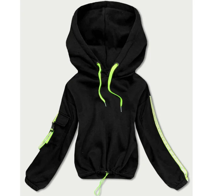 Krátká černá dámská bavlněná tepláková mikina model 17231884 - J.STYLE Krátká černá dámská bavlněná tepláková mikina model 17231884 - J.STYLE