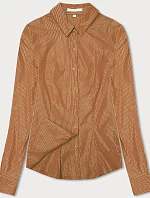 Dámska strieborná pruhovaná košeľa v karamelovej farbe (AWT0111)