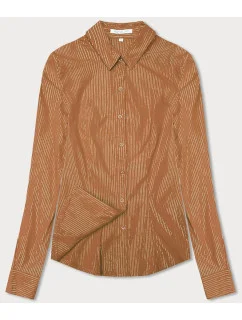 Koszula damska w srebrne paseczki karmelowa (AWT0111)