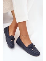 Mokasyny Damskie Z Ażurowym Wzorem I Wiązaniem Granatowe Mirisa