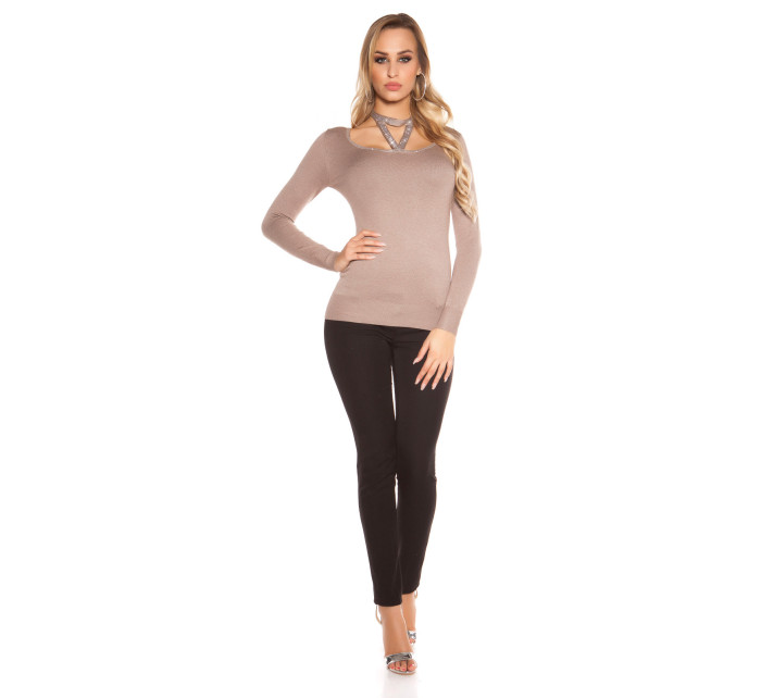 Trendy KouCla sweater with neck lacing & rivets