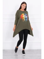 Oversize halenka s model 18743442 potiskem rtů v barvě khaki - K-Fashion Oversize halenka s model 18743442 potiskem rtů v barvě khaki - K-Fashion