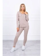 Súprava s gombíkovým výstrihom tmavo béžová