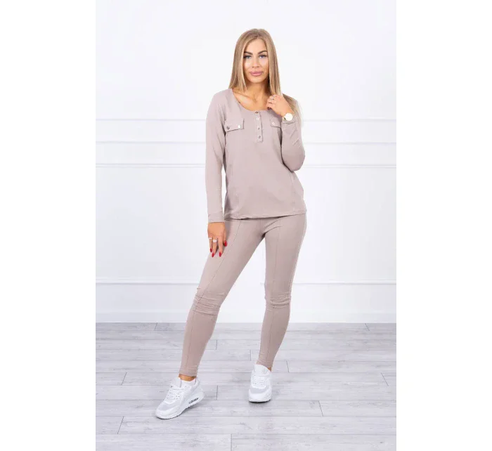 Súprava s gombíkovým výstrihom tmavo béžová