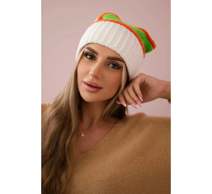 Dámska čiapka Kinga K297 biela+oranžová+zelená