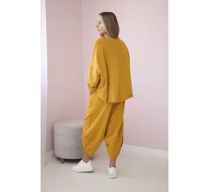 Bavlnená mikina nohavice set horčica Bavlnená mikina nohavice set horčica