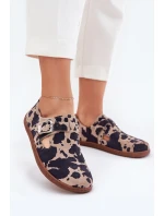 Zamszowe Półbuty Barefoot Damskie Z Klamrą Łaty Zazoo N1261 Brązowo-Beżowe