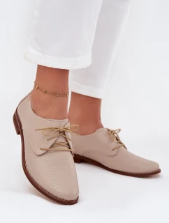 Dámské kožené elegantní šněrovací polobotky model 21707333 béžové - Zazoo